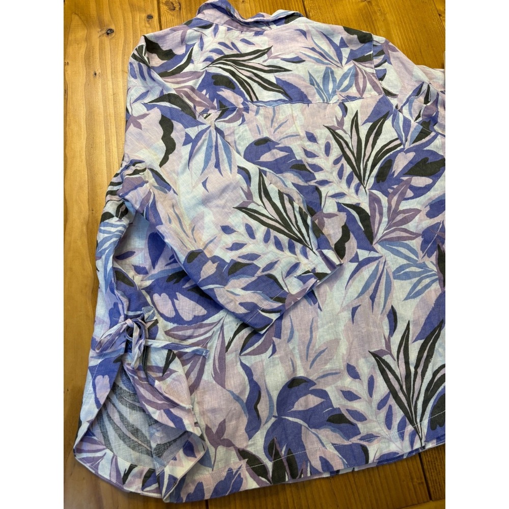 C&C California Women Purple Tropical Leaf Print 100% Linen Tunic Top 3/4 Sleeve - Picture 9 of 11